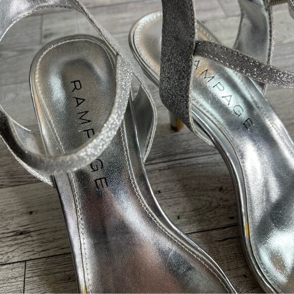 RAMPAGE Fayrah Silver Glitter Embellished Strap Ankle Heels Size 6 - Picture 7 of 8